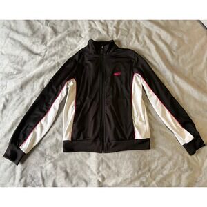 Puma Womens Track Jacket Black White Pink Piping Full Zip Tricot Size M